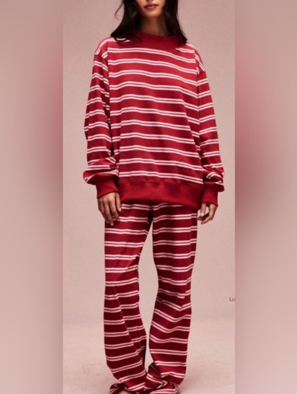 Parke Set Mockneck Sweatshirt & Pants Valentine’s Day Amour Stripes Sz L/XL & S